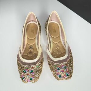 Indian Jutti Mojari Flats Size 38 Gold Crystal Embellished Wedding Party Shoes✨